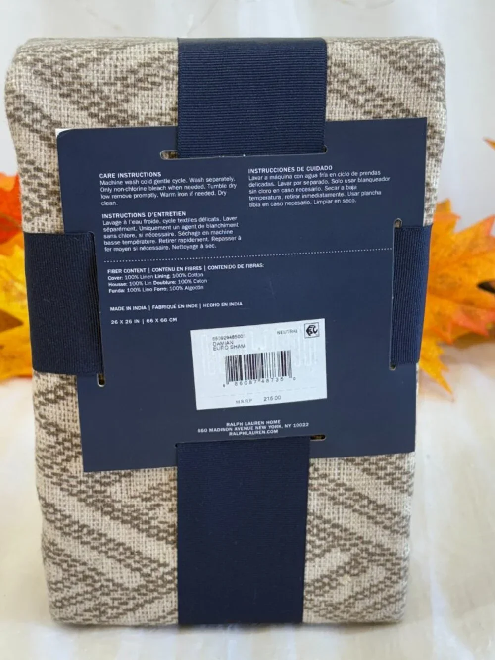 Ralph Lauren Home Beige Damien Maren Euro Pillow Sham, 26 x 26 New $215